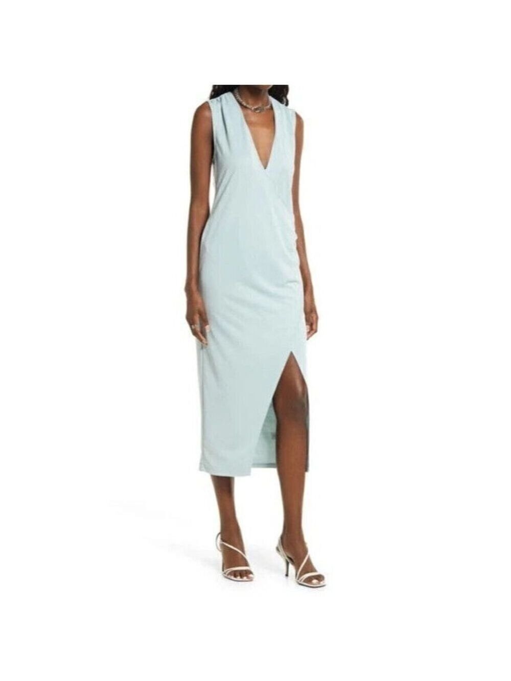Open Edit teal tank midi dress BNWOT sz Medium faux wrap front slit